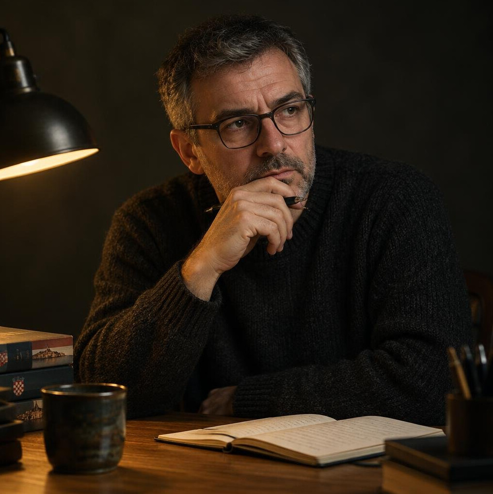 Portret hrvatskog pisca kriminalističkih romana za radnim stolom