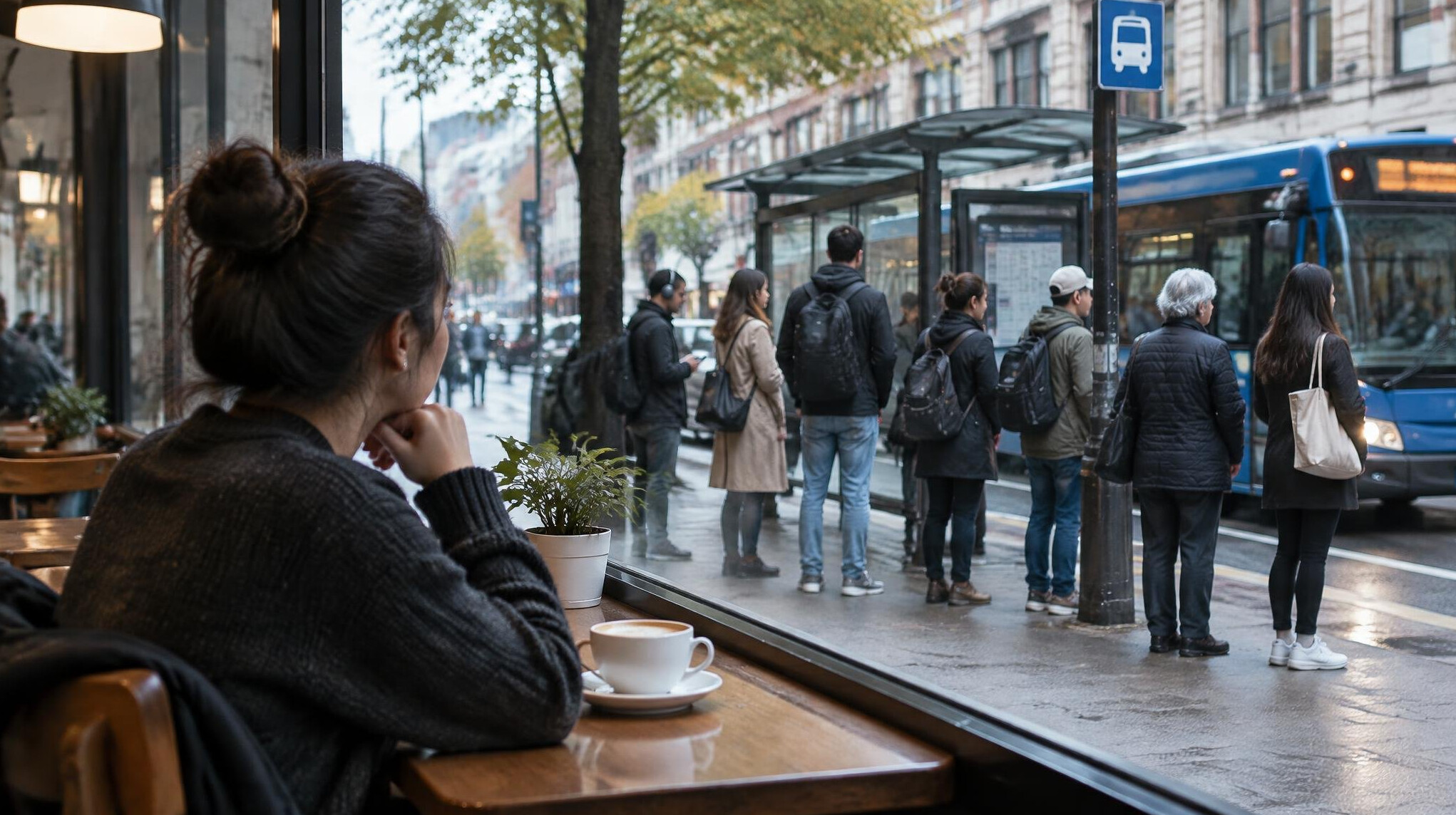 person observing crowd in cafe