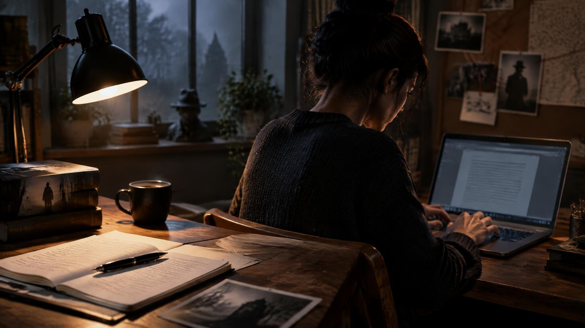 mystery writer at desk